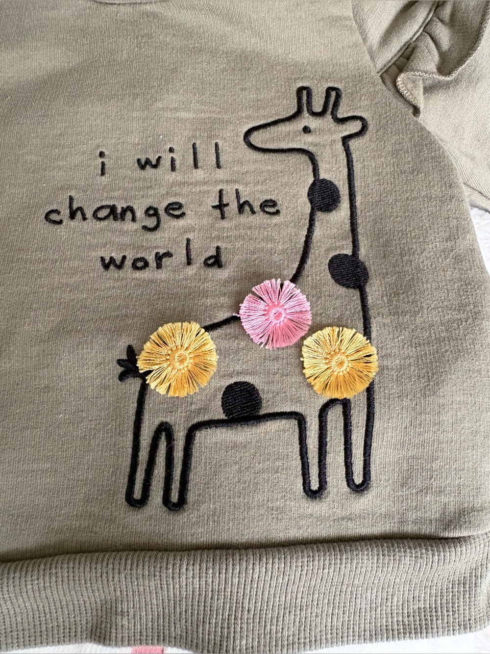 Olive GreenGiraffe Embroidered Kids Sweatshirt w/ Polka Dot pants